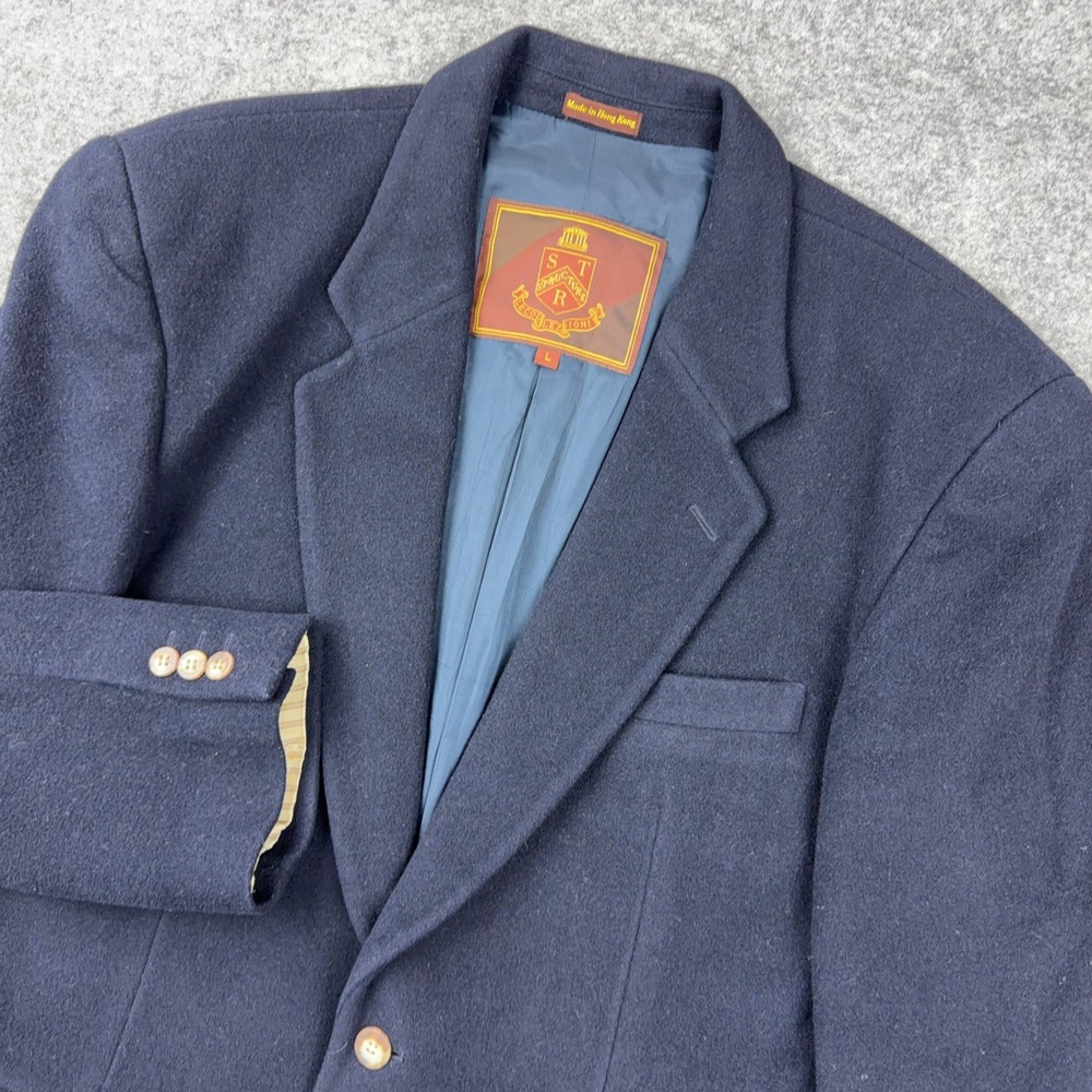 VTG Structure Collezioni Blazer Mens L 46R Navy Blue Wool Cashmere Blend Italian